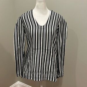 Trina Turk Striped Hooded Linen Blend Pullover Top